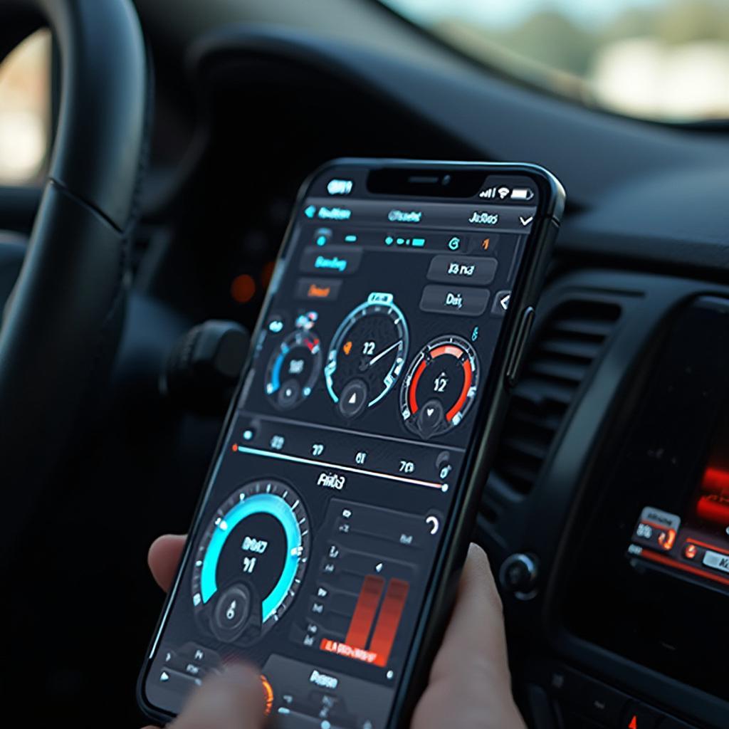 iPhone OBD2 App Interface Displaying Car Data