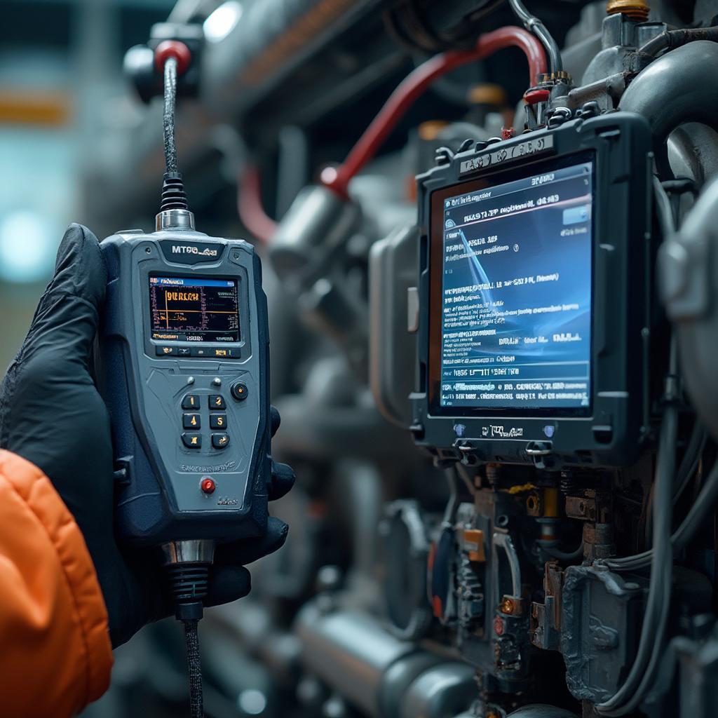 J1939 Diagnostic Tool Connected to Marine Diesel Engine