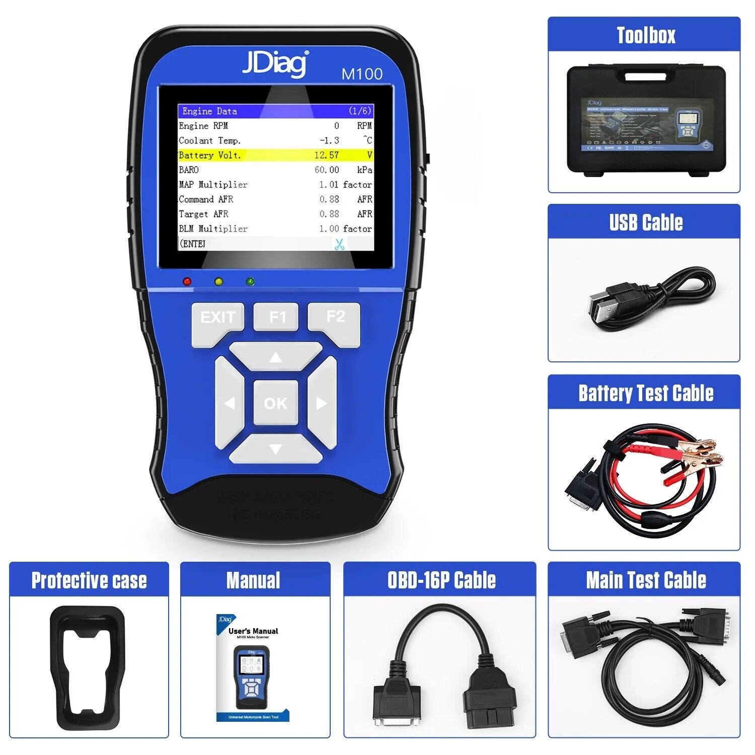 JDiag M100 Motorcycle OBD Version OBD2 Scanner Fault Diagnostic Tool Code Reader