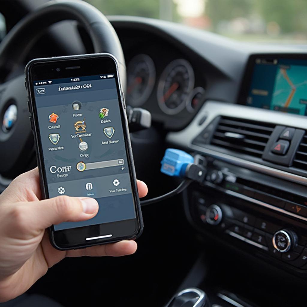 Using a Kobra OBD2 with a coding app on a smartphone to customize a BMW's settings.