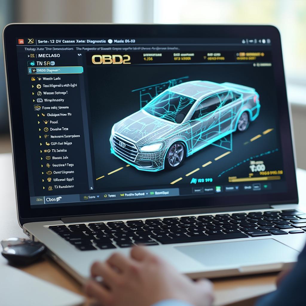 Laptop Displaying OBD2 Software Connected via Bluetooth Adapter