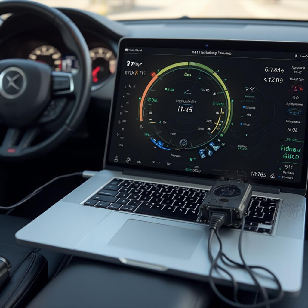 Laptop OBD2 Scanner Connected to a Car's OBD2 Port