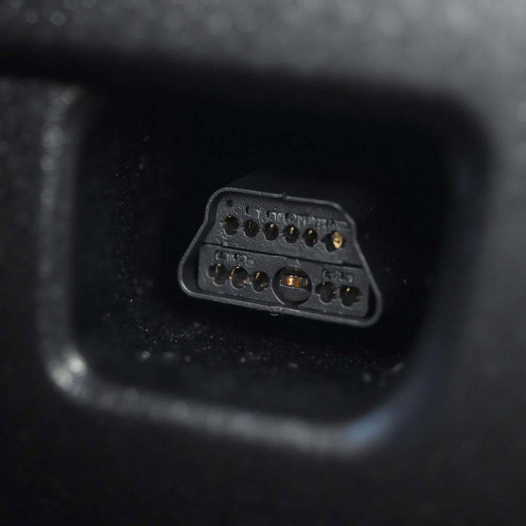 Close-up view of a Launch OBD2 connector plugged into a car's diagnostic port