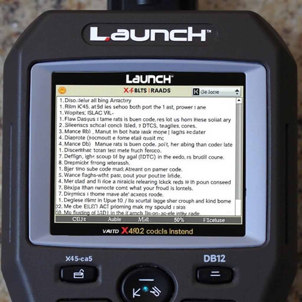 Launch X431 OBD2 code reader displaying diagnostic trouble codes on the screen