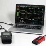 Live data displayed on a laptop screen connected to an OBD2 scanner