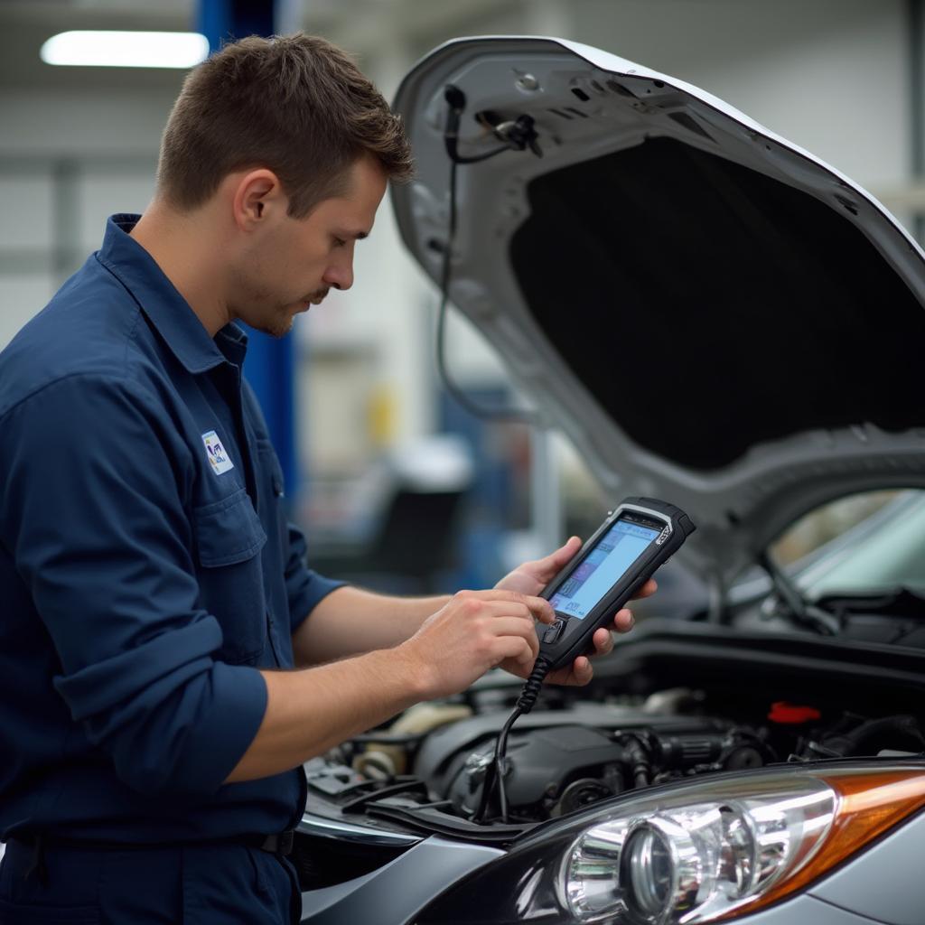 Mechanic Checking the Engine of a Mazda 3 2009