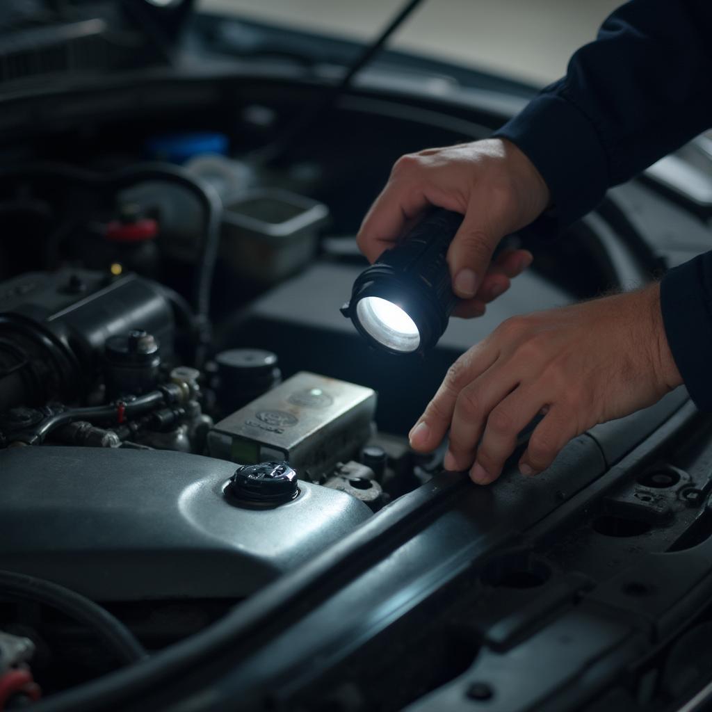 Mechanic Inspecting Car Engine