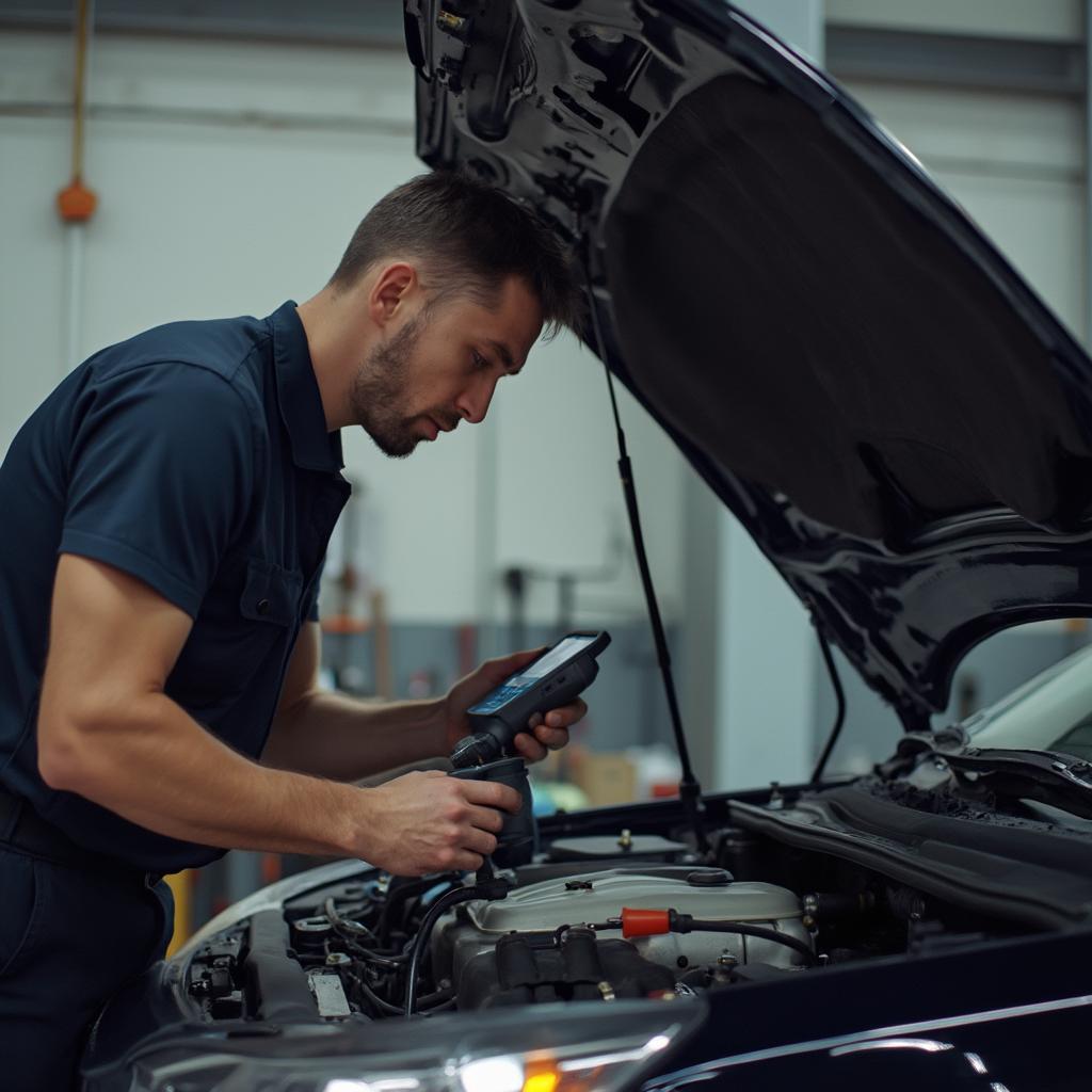 Mechanic inspecting a car engine