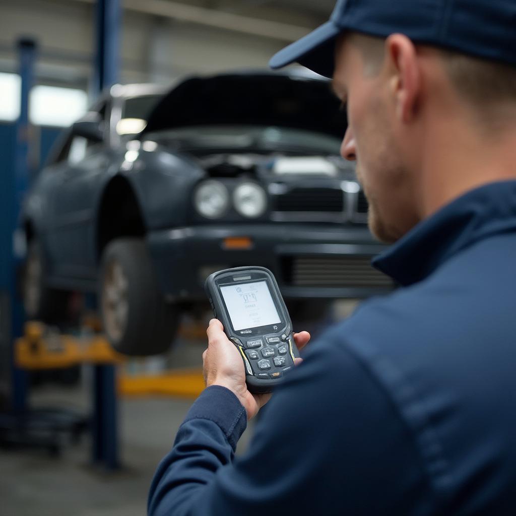 Mechanic Diagnosing Car Issues with OBD2 Scanner