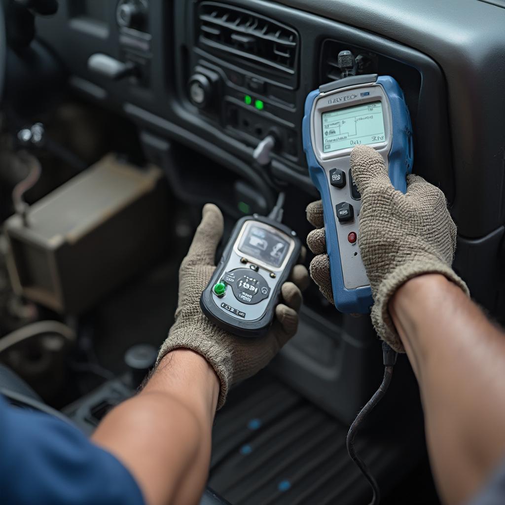 Mechanic Checking OBD2 Port on 1999 F350