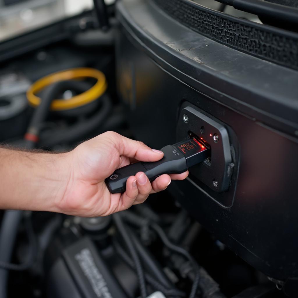 Mechanic Checking OBD2 Scanner Connection