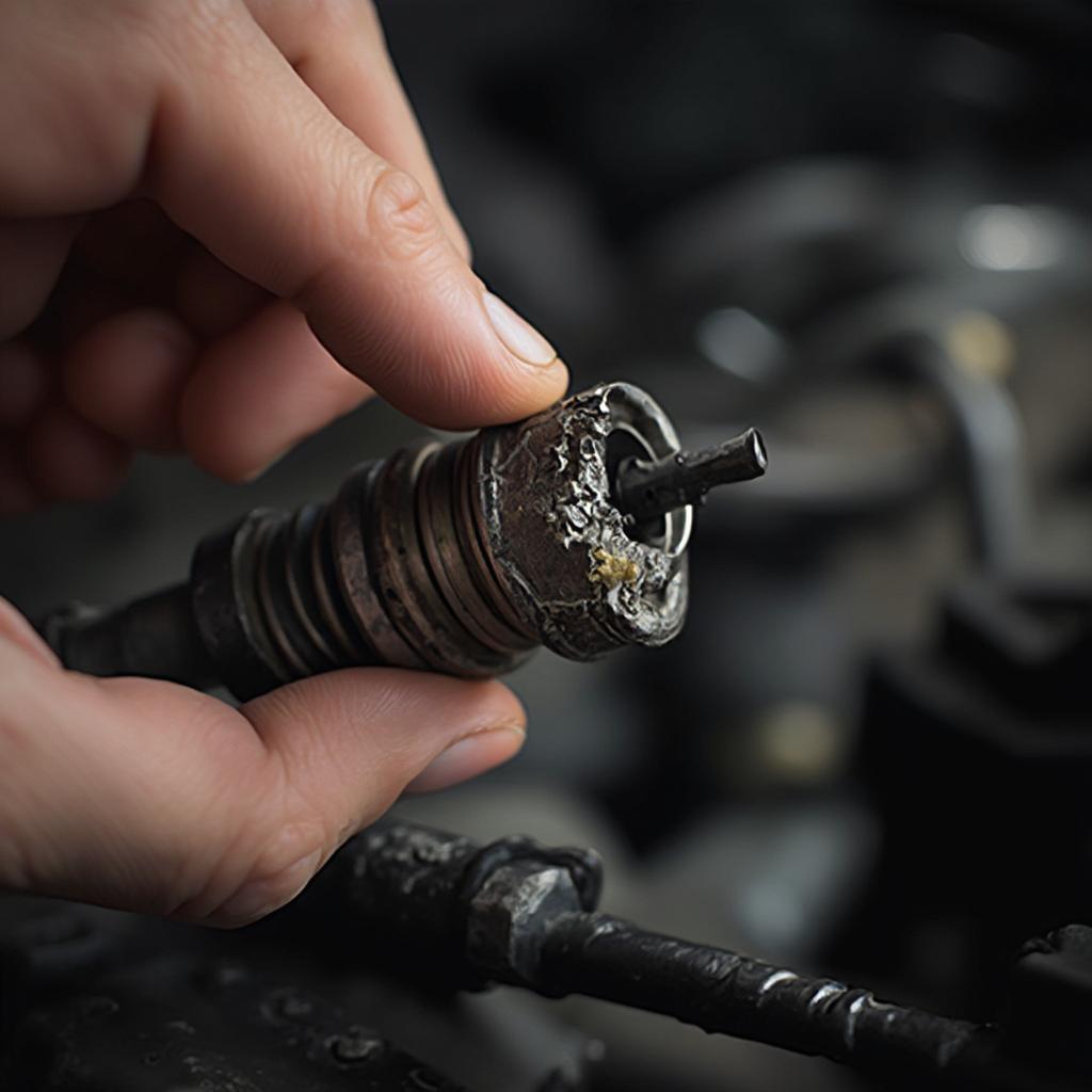 Mechanic Inspecting Spark Plugs