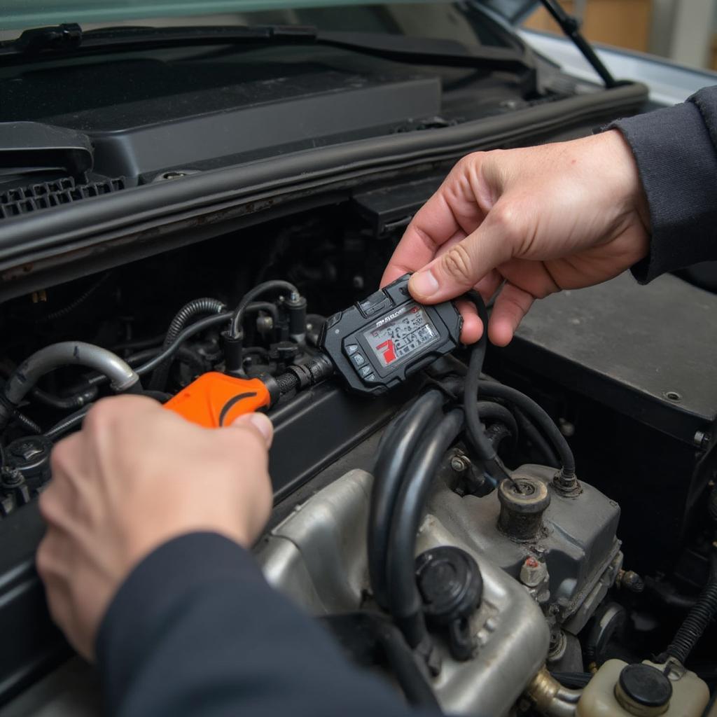 Mechanic Inspecting Transmission Wiring Harness