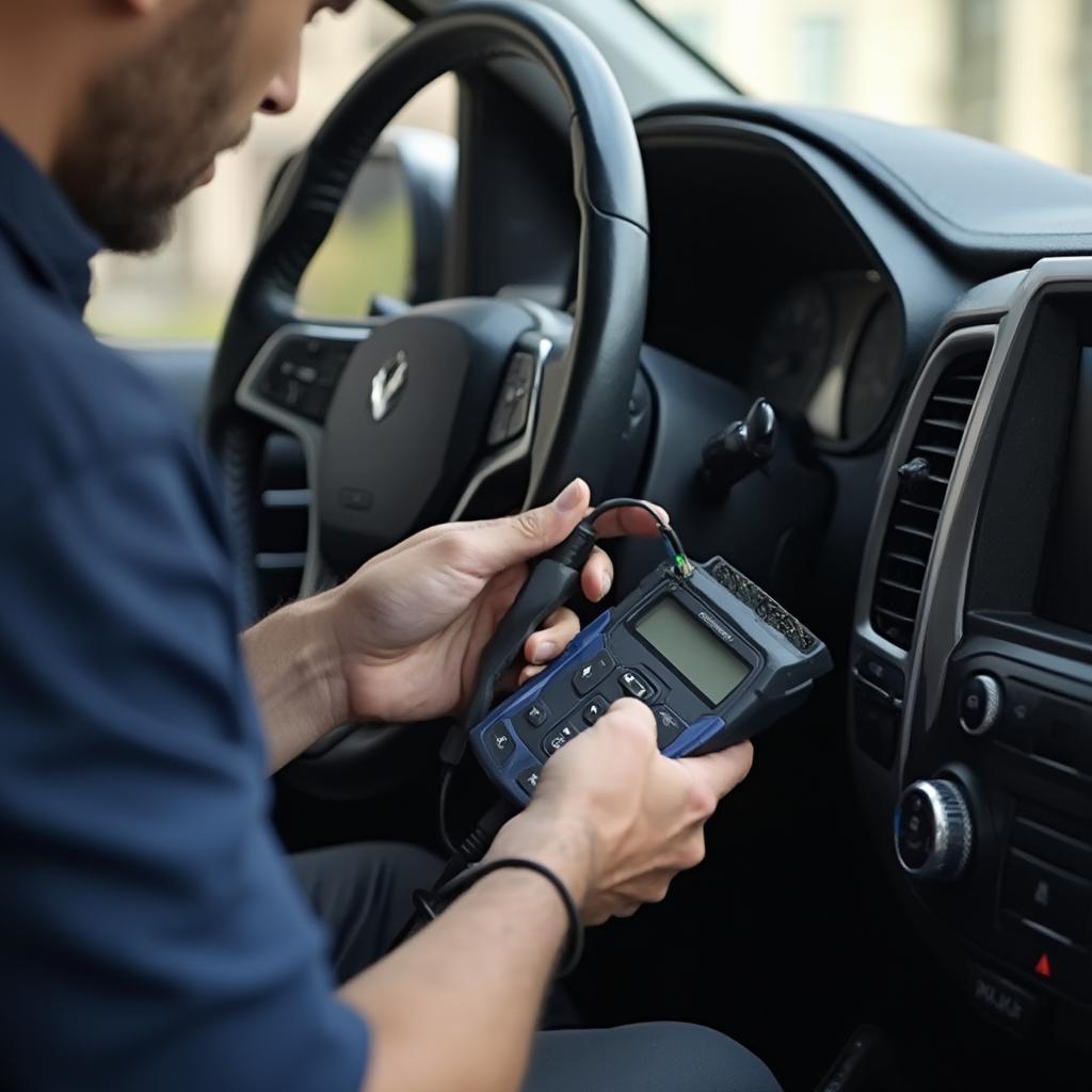 Mechanic Connecting an OBD2 Scanner to a Car's OBD2 Port