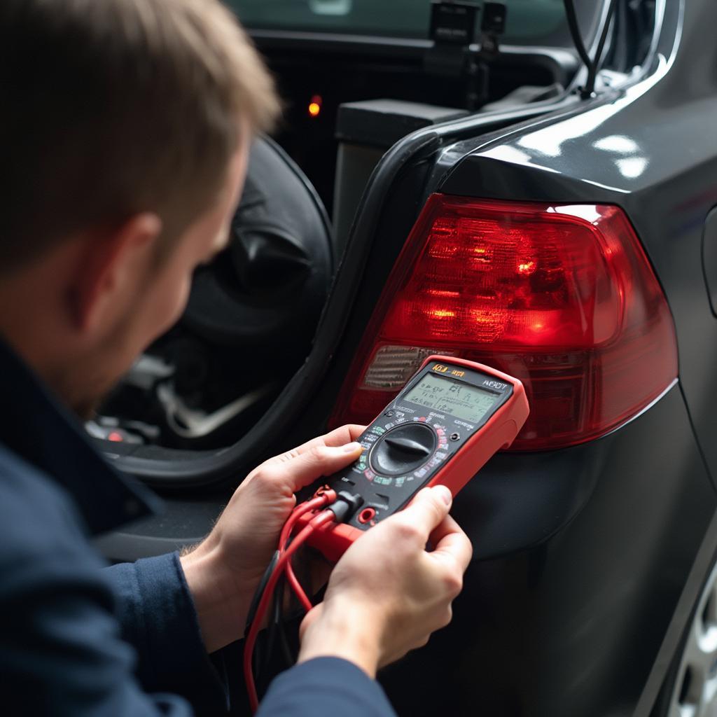 Mechanic Diagnosing Car Brake Lights