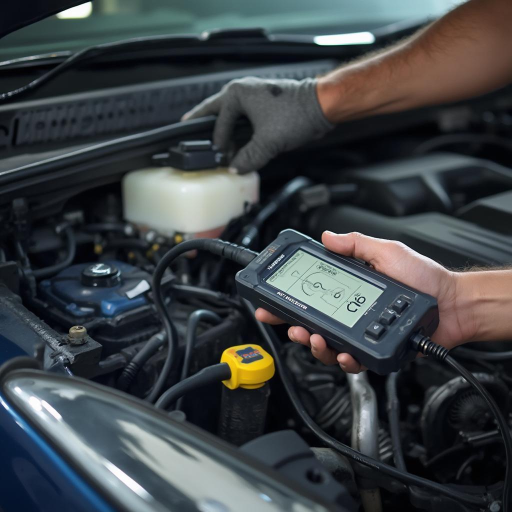 Mechanic Diagnosing Car Engine