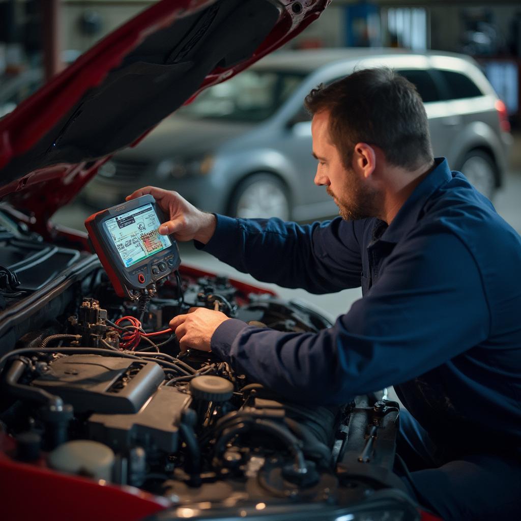 Mechanic Diagnosing Car with Bad PCM