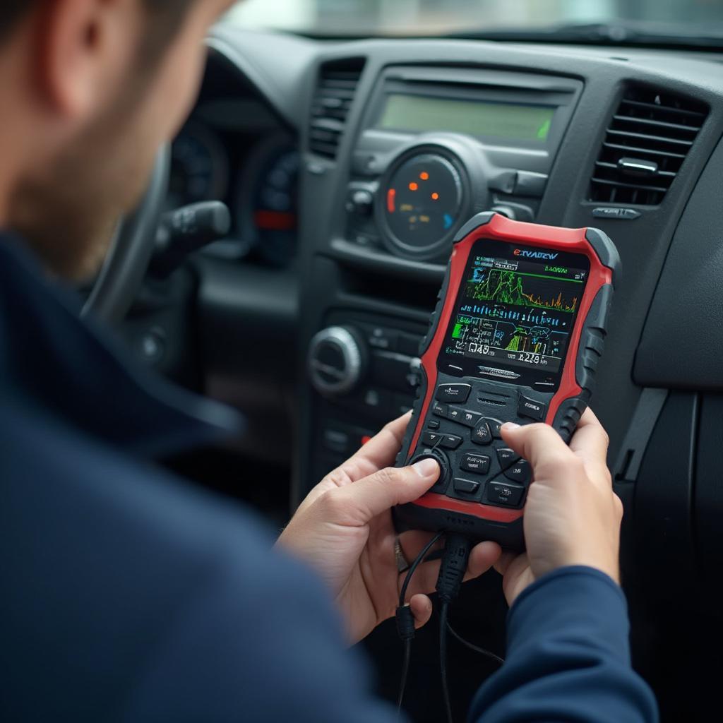 Mechanic Diagnosing Car with OBD2 Scanner