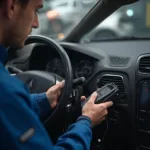 Mechanic Diagnosing Car with OBD2 Scanner