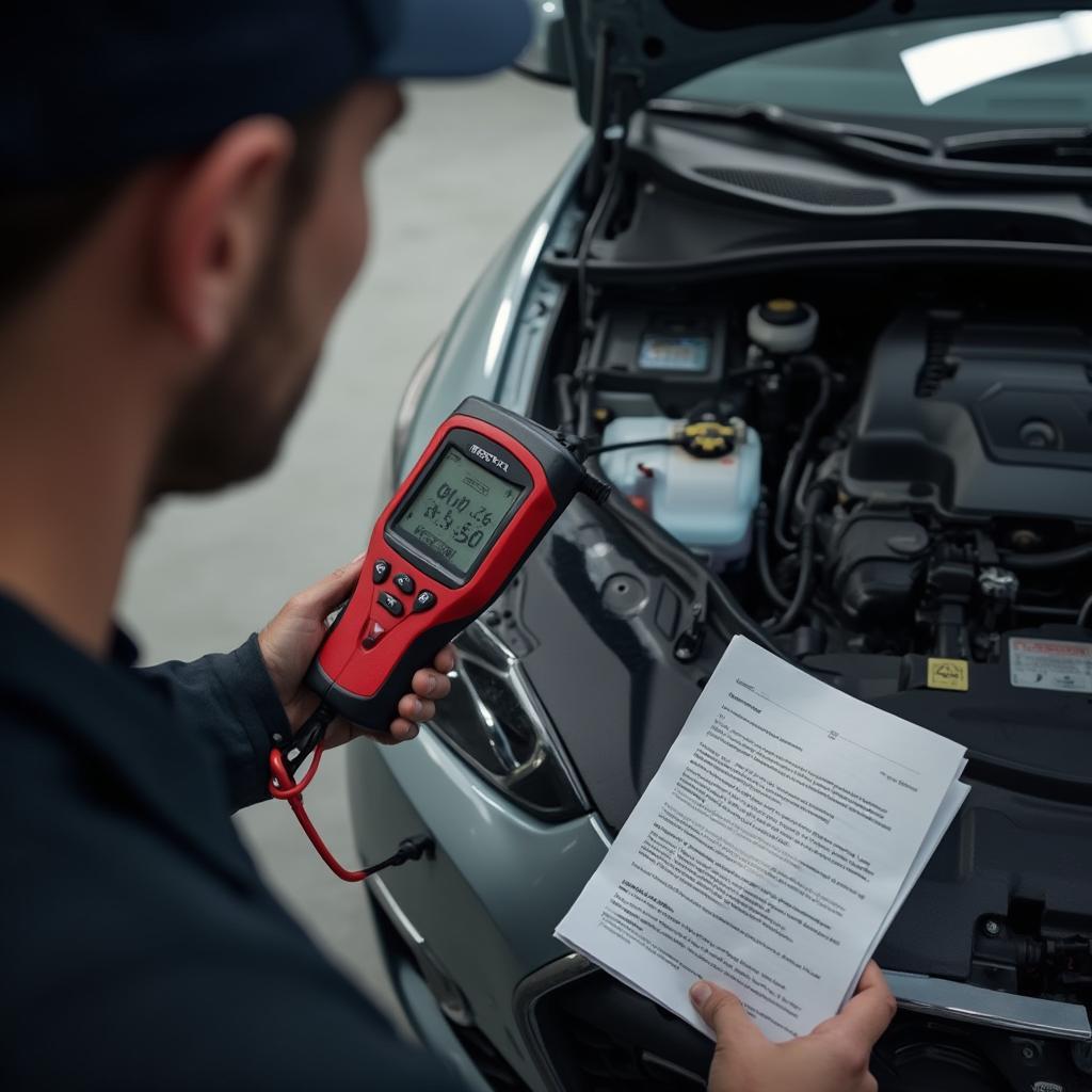 Mechanic Diagnosing Car with OBD2 Scanner