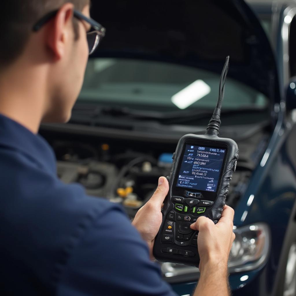 Mechanic Diagnosing Car with OBD2 Scanner