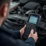 Mechanic Diagnosing Car with OBD2 Scanner