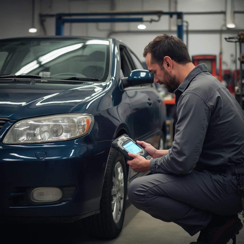 Mechanic Using OBD2 Scanner