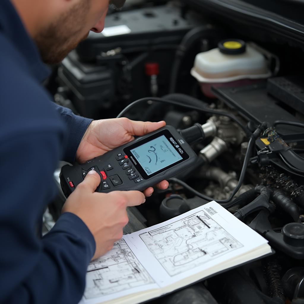 Mechanic Diagnosing an OBD2 Grey Fault