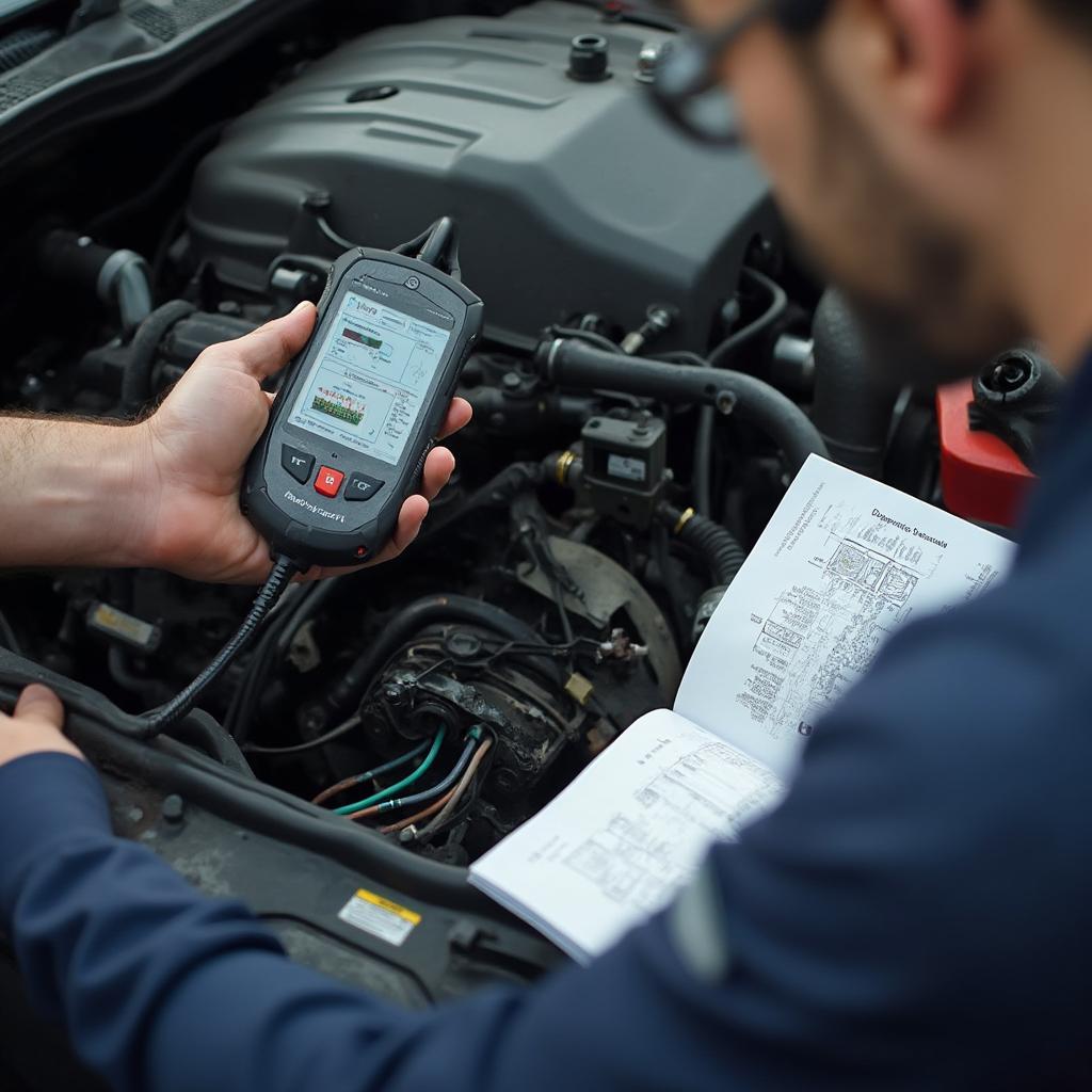 Mechanic Diagnosing OBD2 Port Issue