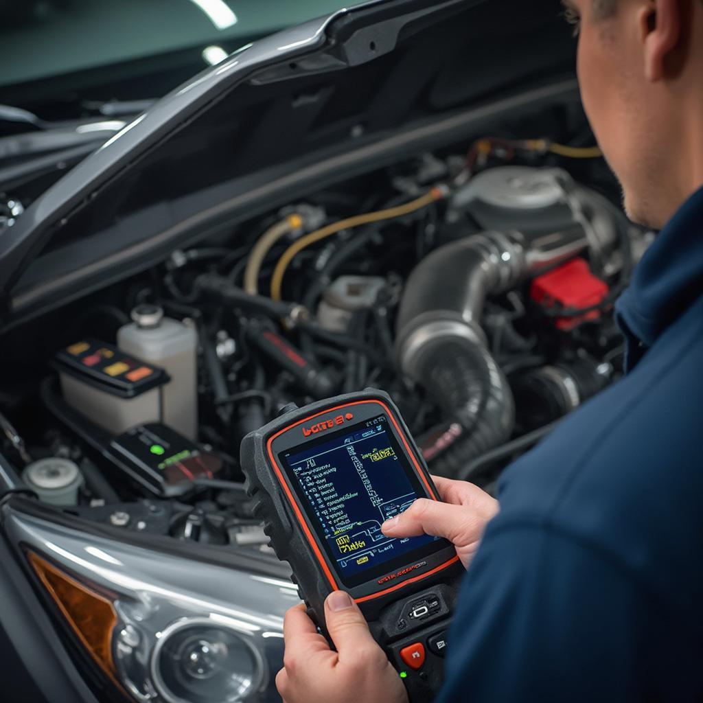 Mechanic Diagnosing P2098 with OBD2 Scanner