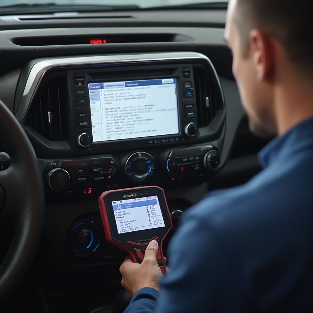 Mechanic Diagnosing a Toyota RAV4 Using an OBD2 Scanner