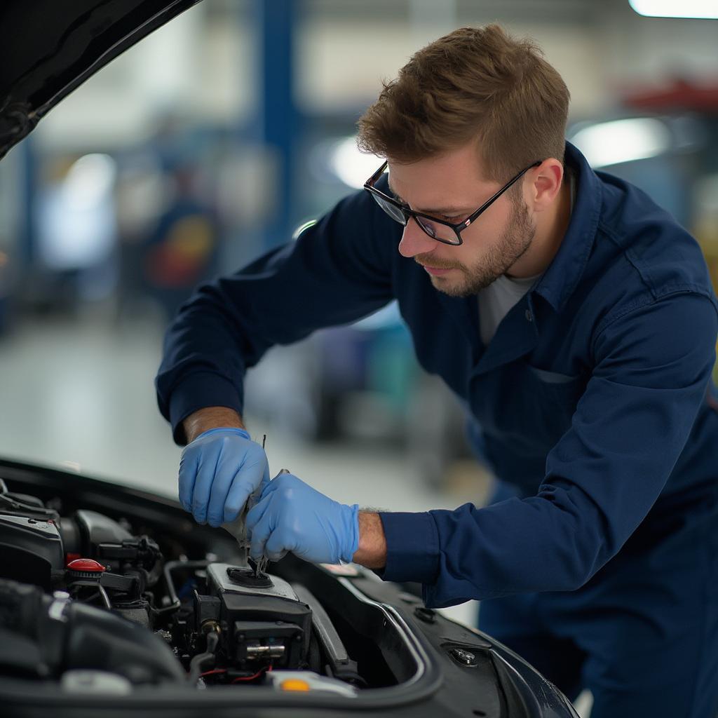 Mechanic inspecting a car engine