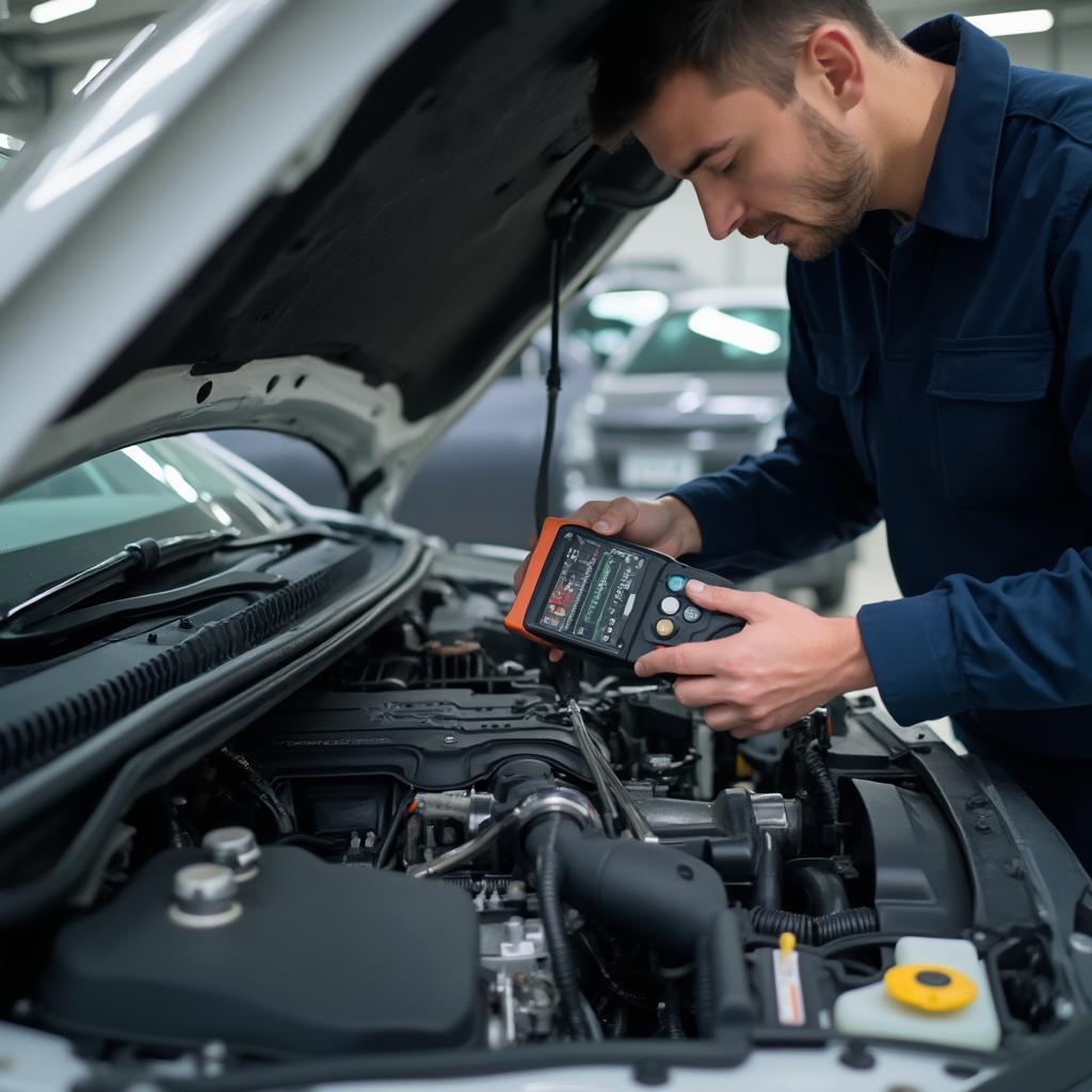 Mechanic Inspecting Car Engine