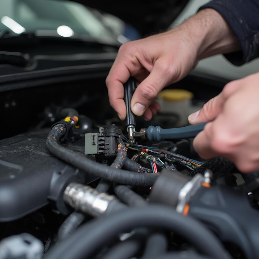 Mechanic Inspecting Car Wiring