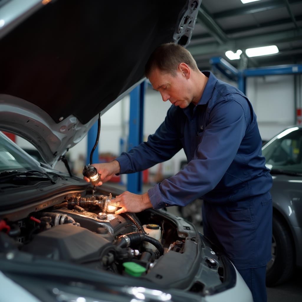 Mechanic Inspecting EVAP System for Leaks