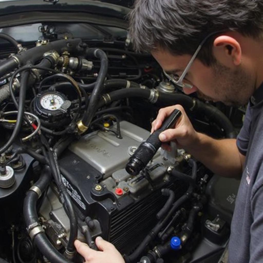 Mechanic Inspecting EVAP System for P0456 Code