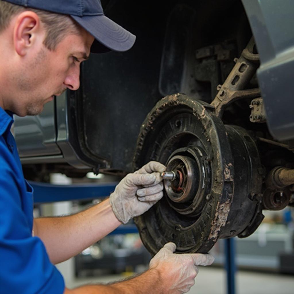 Mechanic Inspecting a Vehicle's Transfer Case