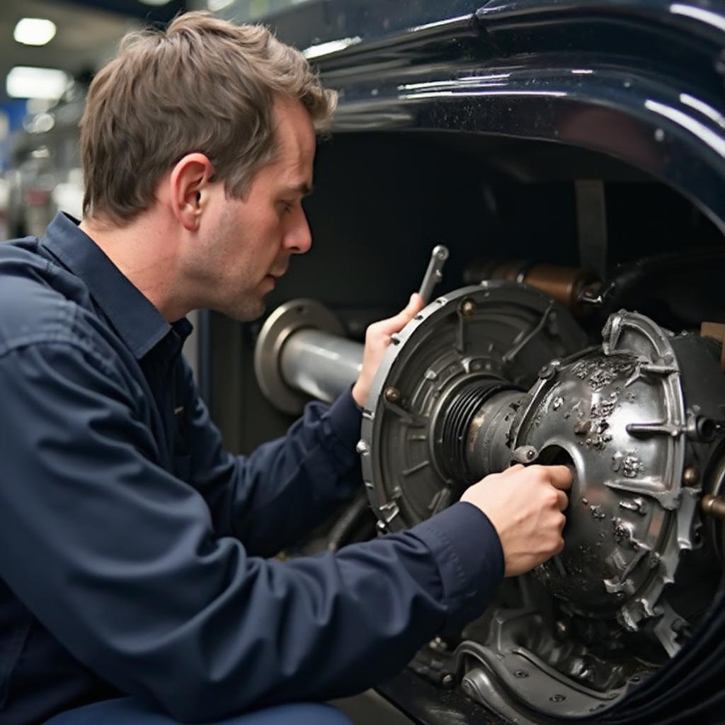 Mechanic Inspecting a Vehicle Transmission