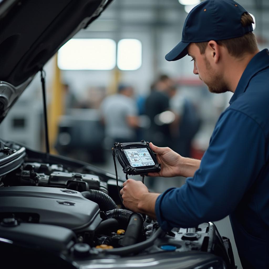 Mechanic performing routine car maintenance