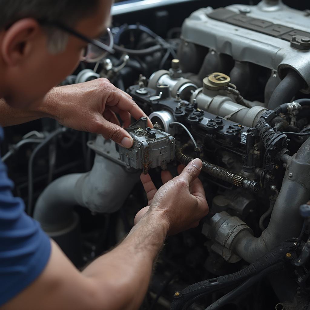 Mechanic Repairing 1999 C230 Engine