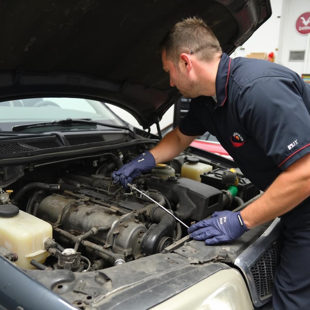 Mechanic Repairing EVAP Leak on a Mercury Grand Marquis