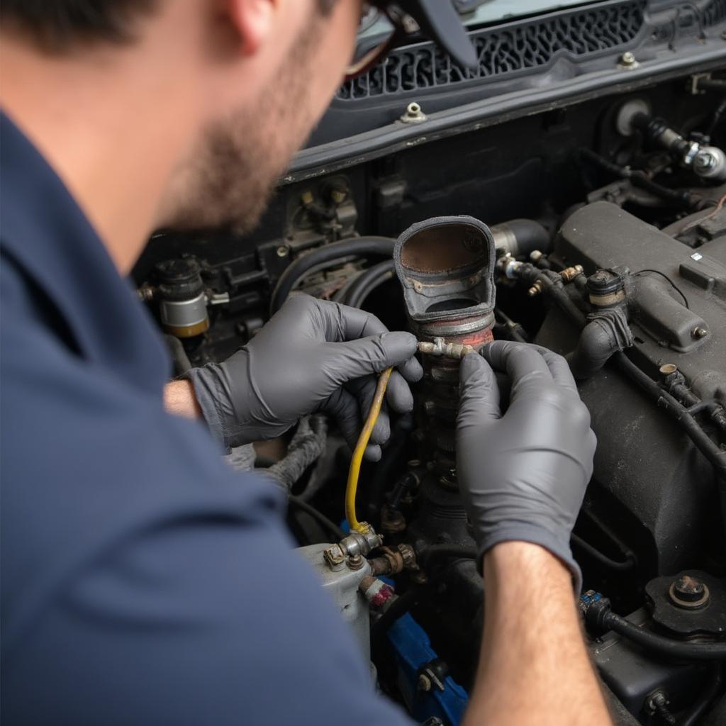 Mechanic Repairing EVAP System on a 2001 Subaru Forester