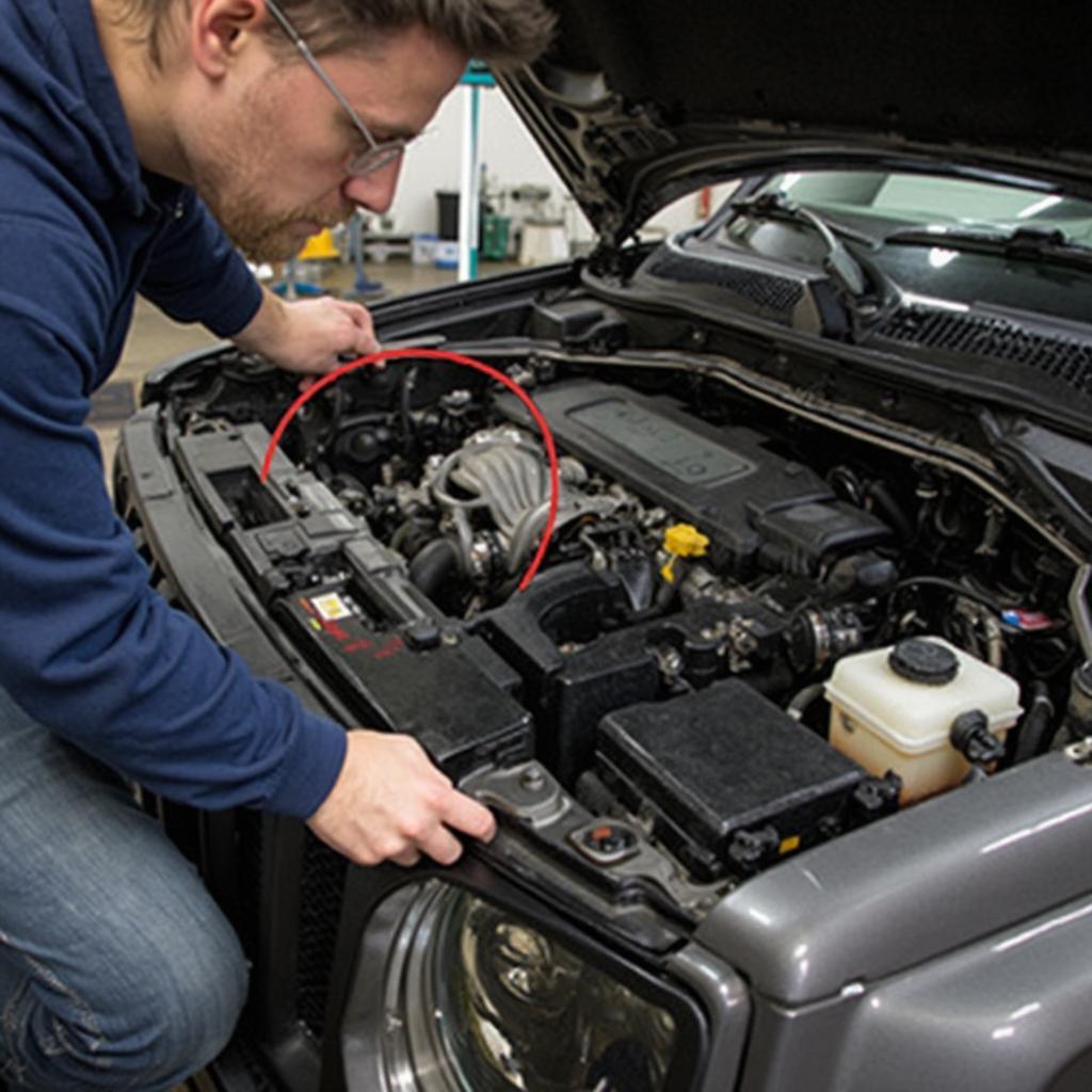 Mechanic Repairing Jeep Patriot Steering Angle Sensor