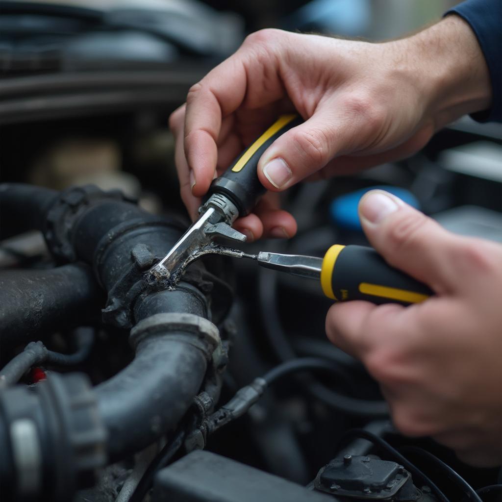 Mechanic Repairing a Vacuum Leak