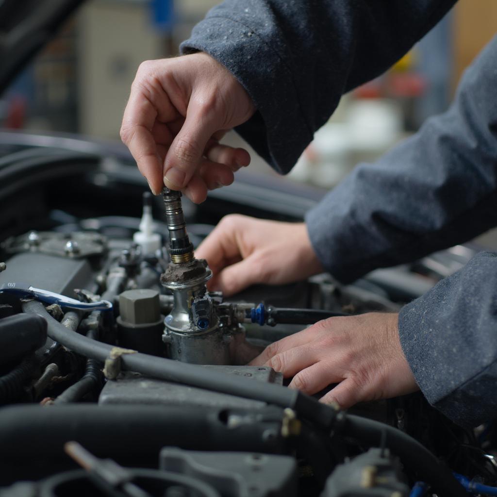 Mechanic Replacing Oxygen Sensor