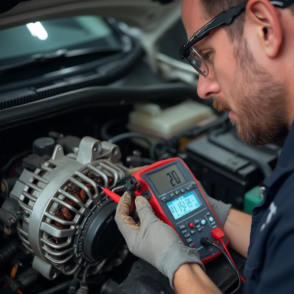 Mechanic Testing Car Alternator