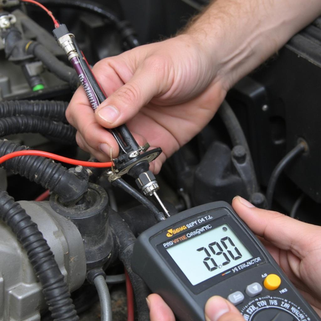 Mechanic Testing TPS with Multimeter