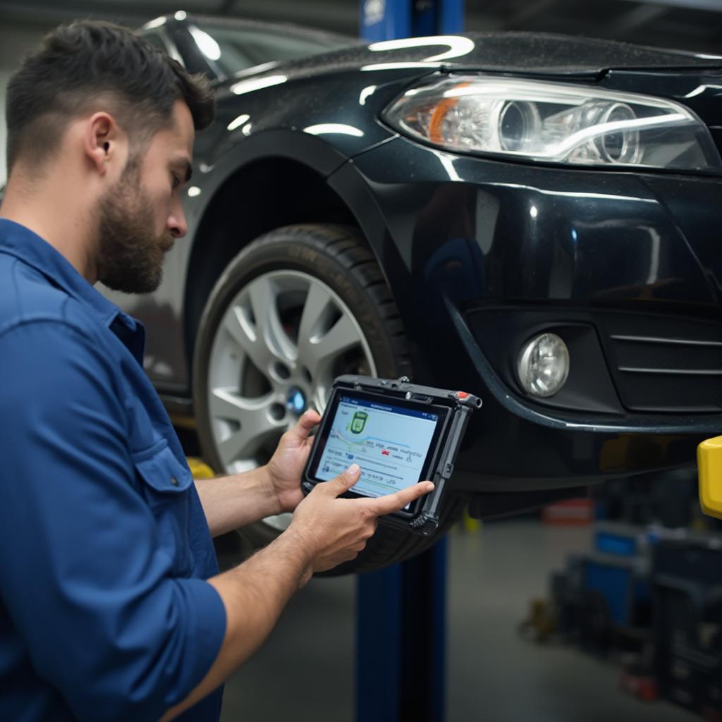 Mechanic Diagnosing Car Problems with 3001 OBD2 Scanner