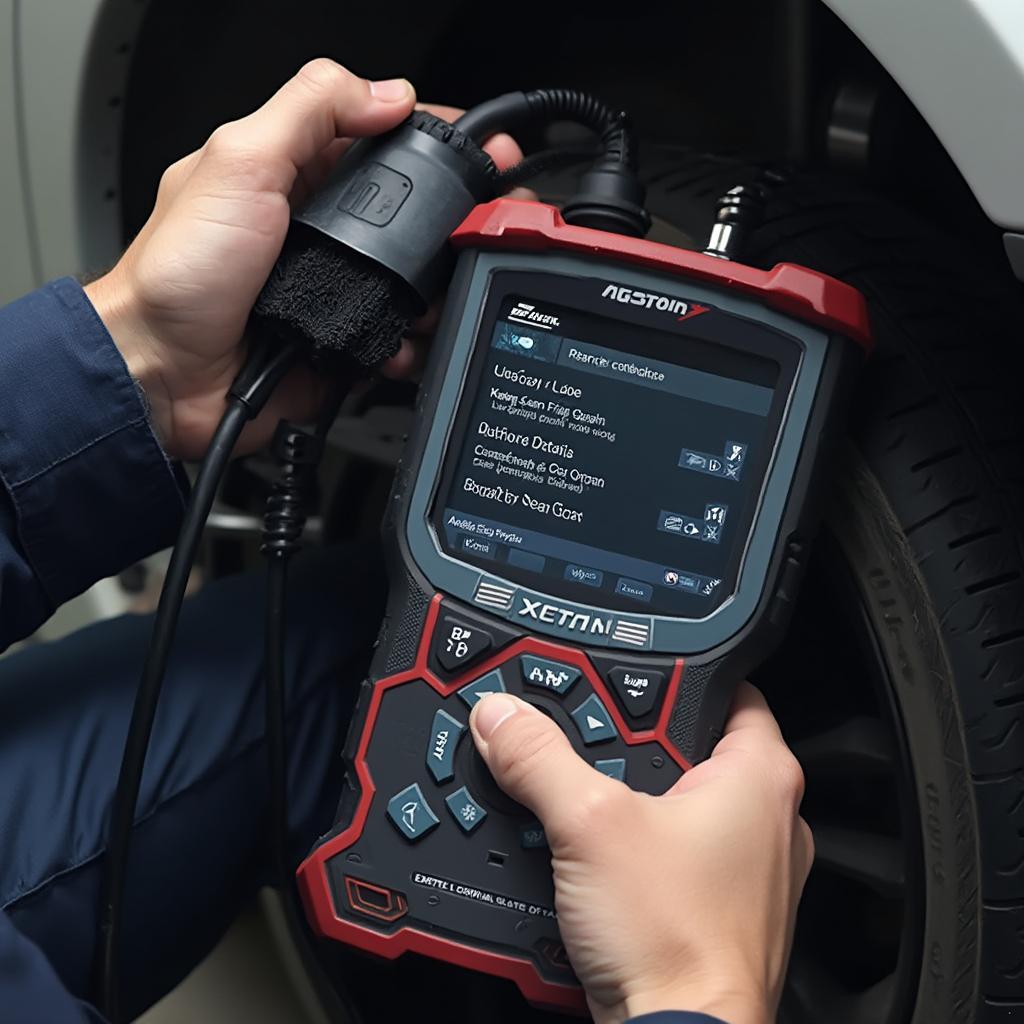 Mechanic Utilizing an Advanced OBD2 Scan Tool