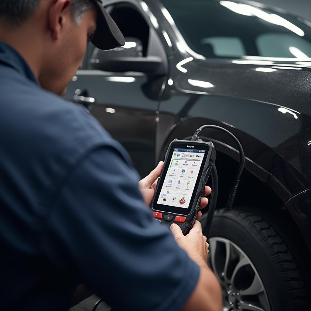 Mechanic Using Advanced OBD2 Scanner